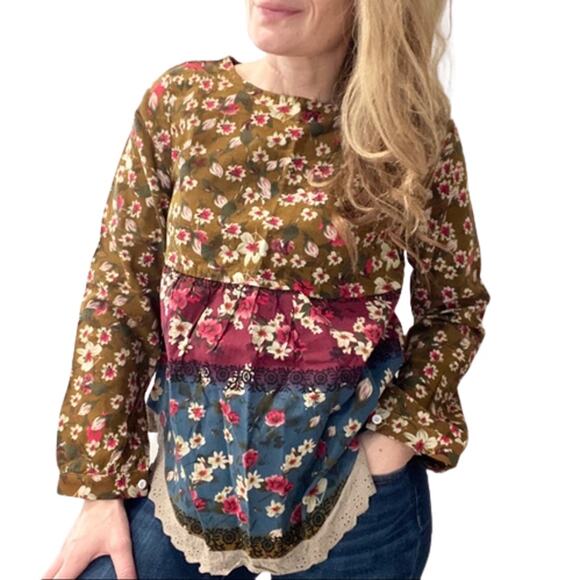 Zanzea Collection Women’s Bohemian Floral Long Sleeve Lace Trim Top Large NWT - Picture 1 of 11